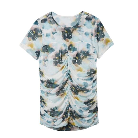 5 for $25| Torrid Floral Stretch Mesh Crew Neck Ruched Short Sleeve NWT - Picture 1 of 12